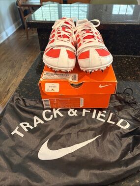 Nike Red and White Zoom Rivals Track Spikes